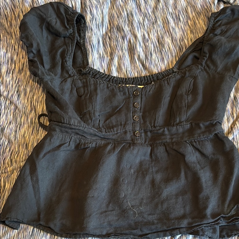 Hollister Black Cap Sleeve Smocked Peplum Blouse